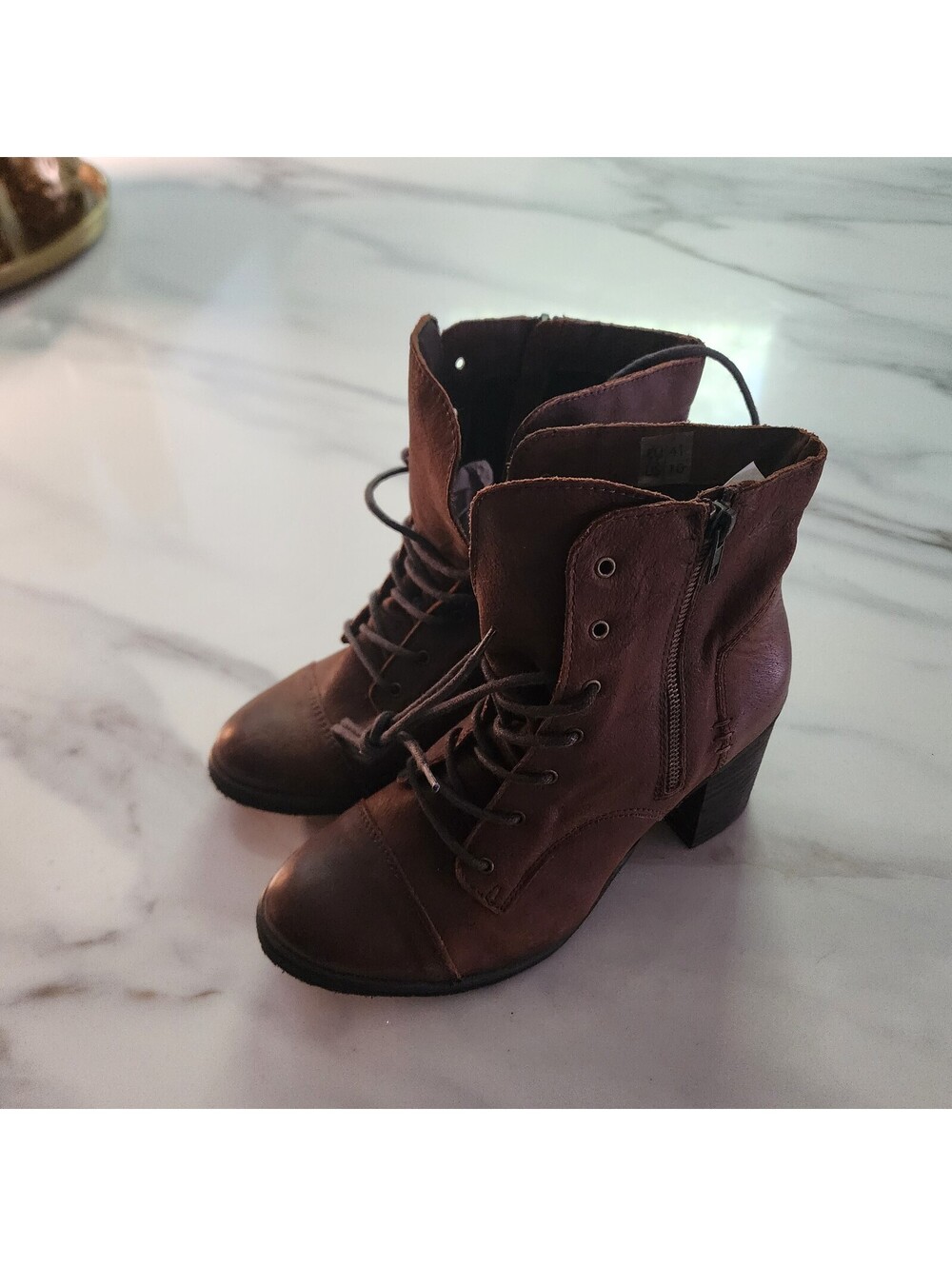 Coolway Spain Brown Leather Lace Up Ankle Boots Heel Size 41 US 10 New